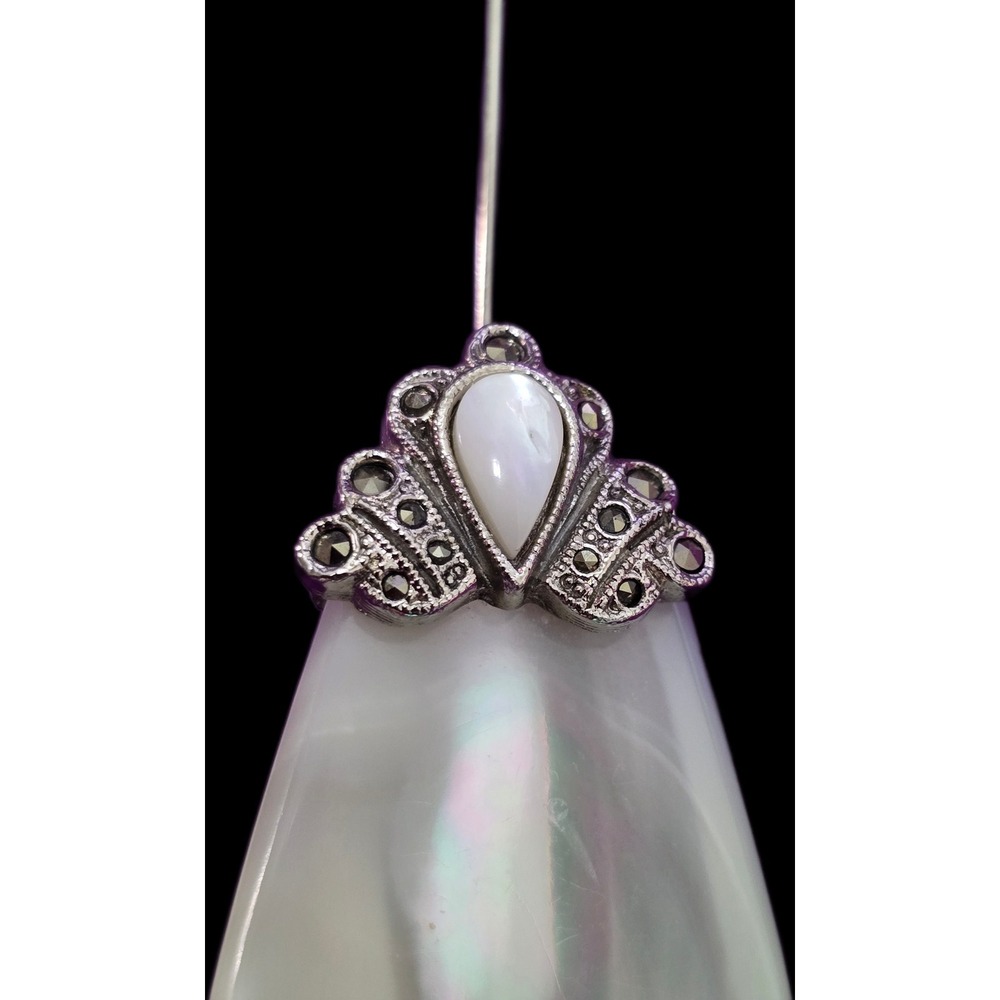 1928 Brand Mother of Pearl Marcasite Vintage Stick Pin Silver Tone Art Nouveau